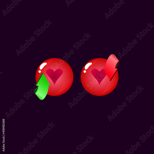 set of game ui rounded jelly magic power up with heart icon for gui asset elements vector illustration