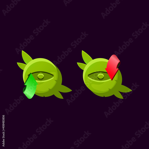 set of game ui rounded wooden nature leaves magic power up with invisibility icon for gui asset elements vector illustration