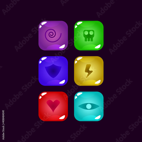 set of game ui colorful jelly magic power up icon for gui asset elements vector illustration