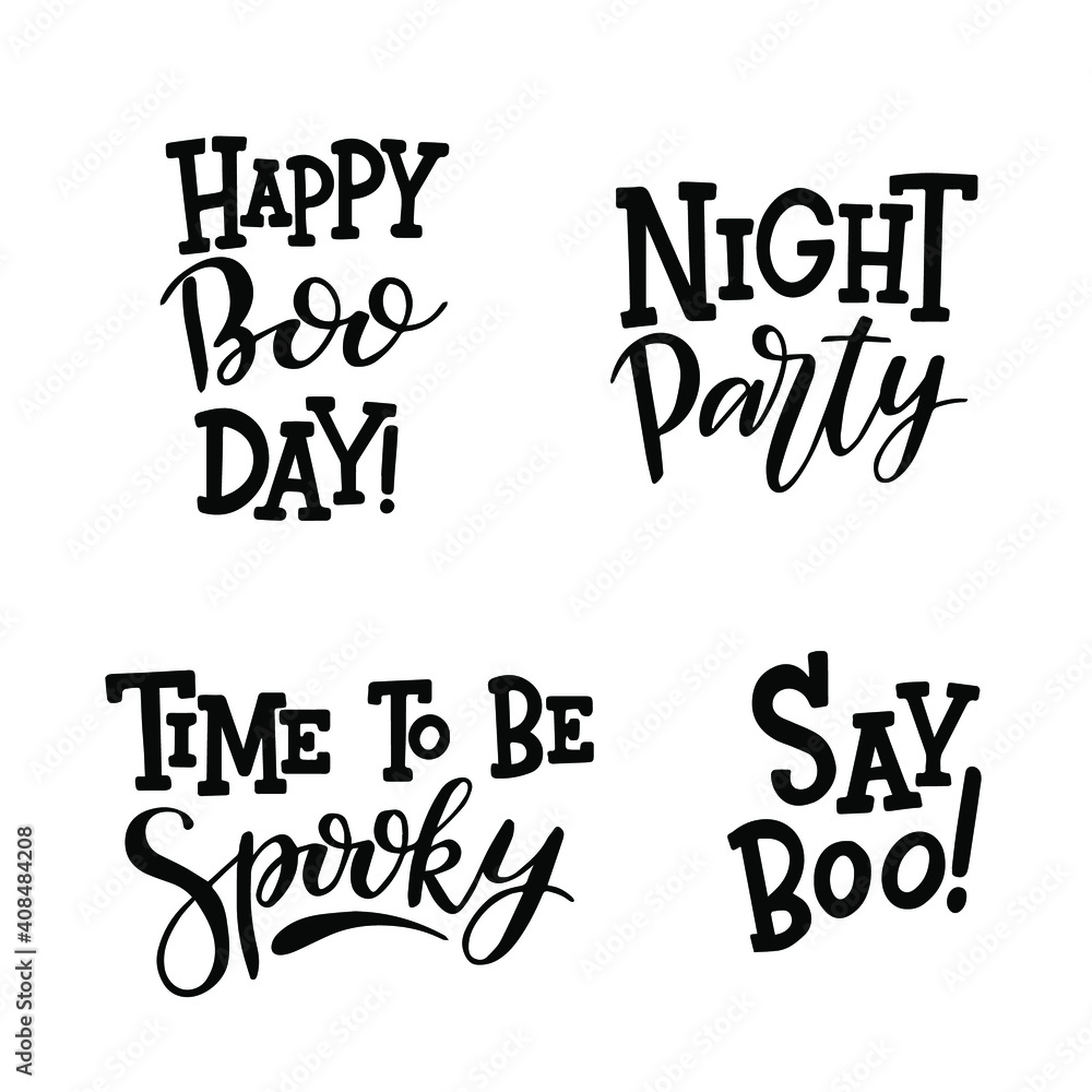 Set of trendy hand drawn Halloween phrases and quotes for greeting cards, flyers, poster or party invitations design. Isolated black on white. Lettering vector illustration. Set of trendy hand drawn Halloween phrases and quotes for greeting cards, flyers, poster or party invitations design. Isolated black on white. Lettering vector illustration.