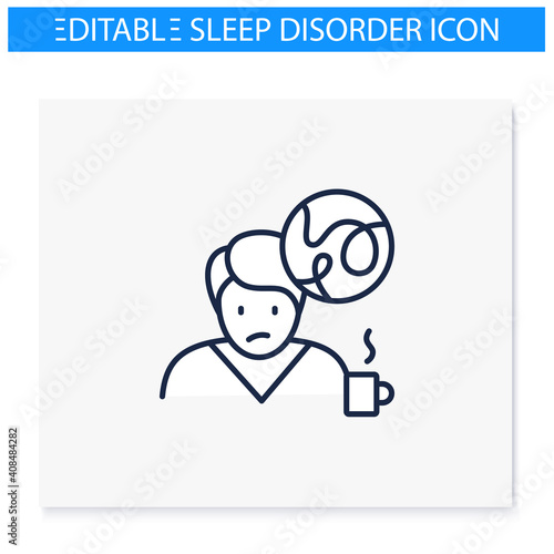 Concentration loss line icon. Sleep disorder, stress symptom. Healthy sleeping concept. Mental problems treatment. Behaviour. Health care. Isolated vector illustration. Editable stroke 