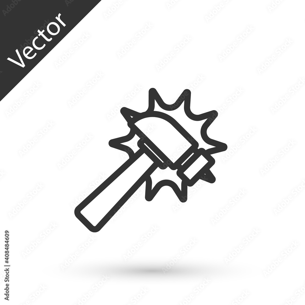 Grey line Hammer icon isolated on white background. Tool for repair. Vector. Grey line Hammer icon isolated on white background. Tool for repair. Vector.