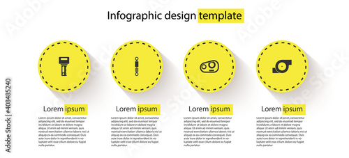 Set Car key with remote, Shock absorber, headlight and Automotive turbocharger. Business infographic template. Vector.
