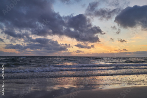 scenic cloudy sunset sky over the North Sea at Vejers Strand  Denmark 