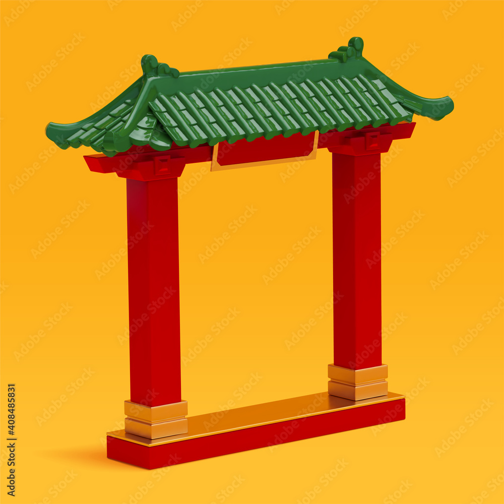 3d red Chinese temple gate or roof 3d red Chinese temple gate or roof