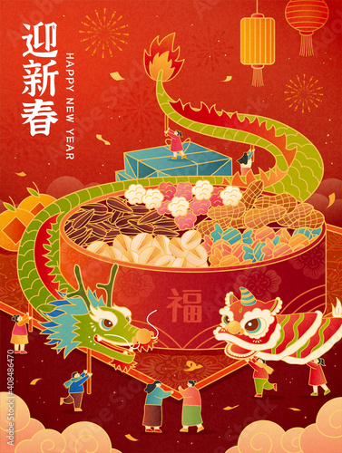 CNY lion and dragon dance poster