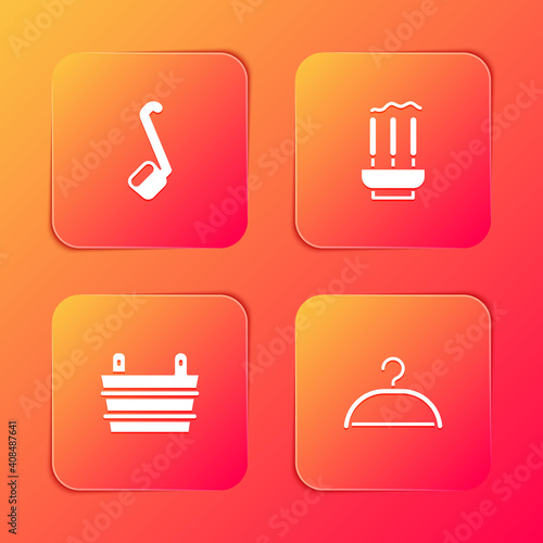 Set Sauna ladle  Incense sticks  bucket and Hanger wardrobe icon. Vector.