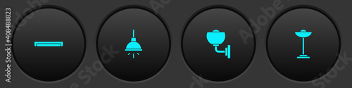 Set Fluorescent lamp, Chandelier, Wall sconce and Floor icon. Vector.