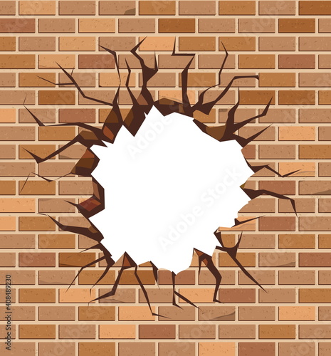The hole in the brick wall of brown bricks. Vector design.