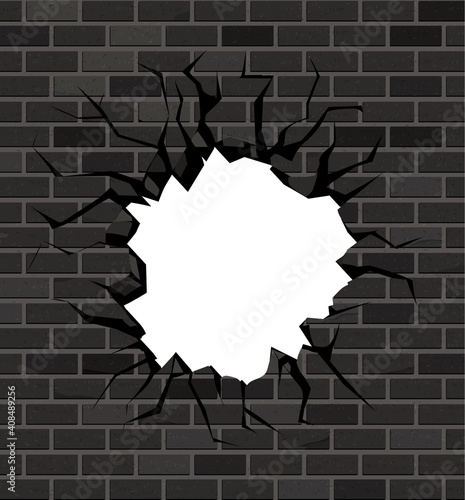 The hole in the brick wall of black bricks. Vector design.