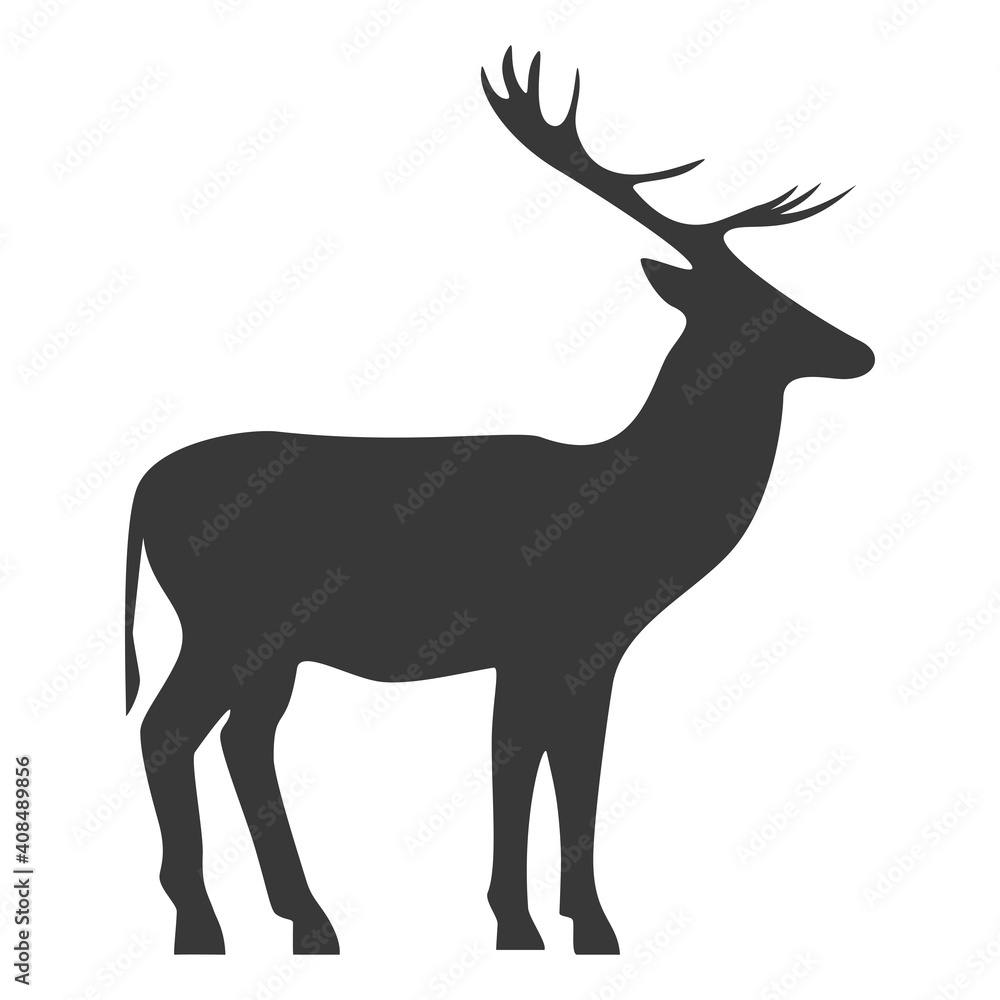 Obraz premium Deer silhouette, icon. Vector image on a white background.