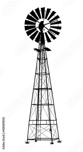 detailed black vector windmill illustration on white background