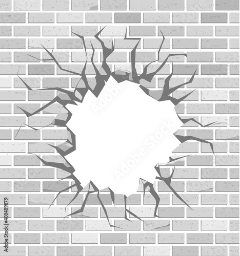 The hole in the brick wall of gray bricks. Vector design.