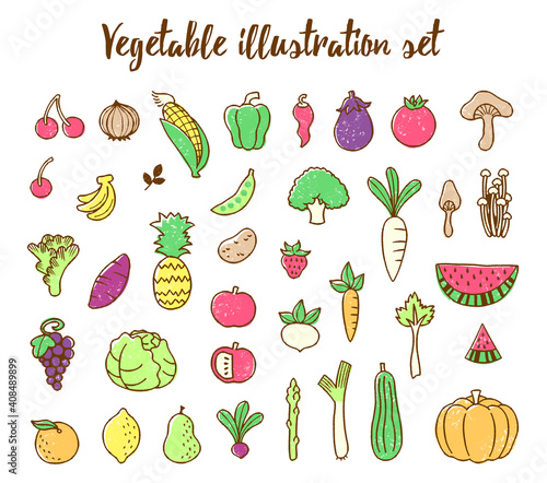 手描きの野菜と果物の素材セット