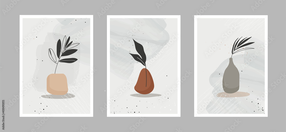 Modern abstract line flowers in lines and arts background with different shapes for wall decoration, postcard or brochure cover design. Vector illustrations design.