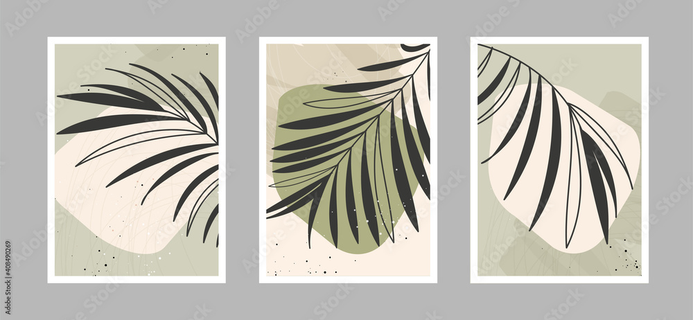 Modern abstract line flowers in lines and arts background with different shapes for wall decoration, postcard or brochure cover design. Vector illustrations design.