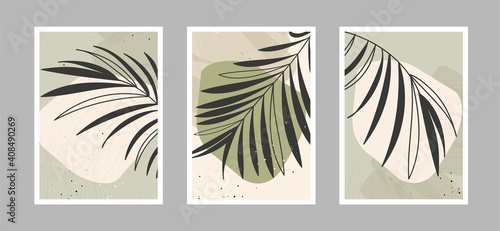Modern abstract line flowers in lines and arts background with different shapes for wall decoration, postcard or brochure cover design. Vector illustrations design.