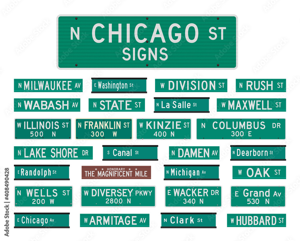 Vector illustration of the famous Chicago streets and avenues road