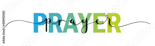 PRAYER colorful vector mixed typography banner with brush calligraphy isolated on white background