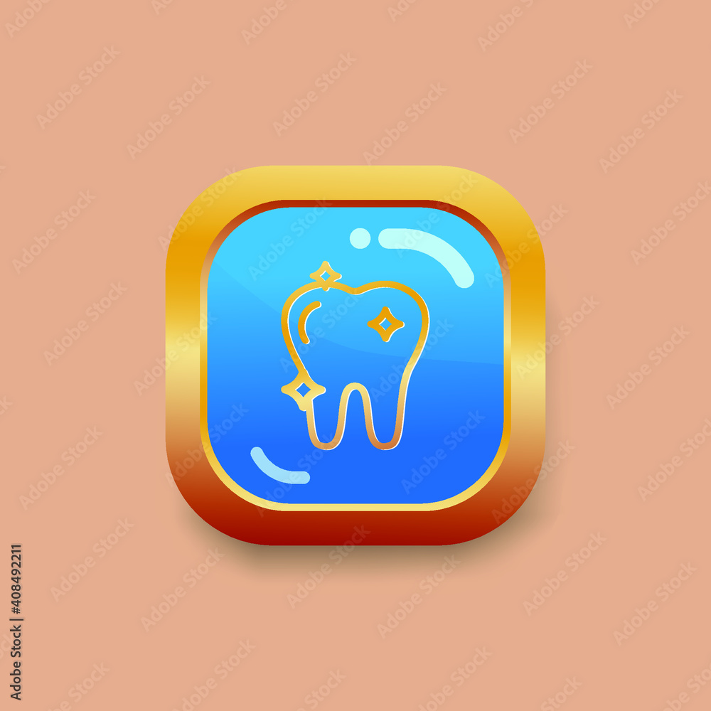 Tooth icon vector. Gold square button on Cream color background. Tooth icon vector. Gold square button on Cream color background.
