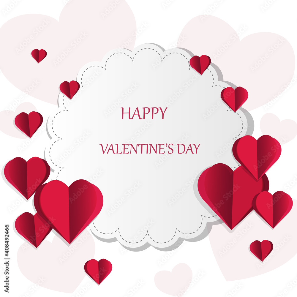 Happy Valentine's Day greeting card with red hearts. Vector.