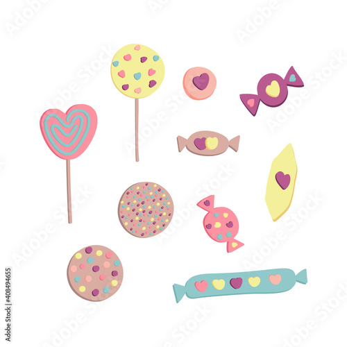 Sweets candy heart drawn, great design for any purposes. Romantic background. Happy valentines day. Doodle cartoon style. Holiday decoration. Vector hand-drawn illustration.