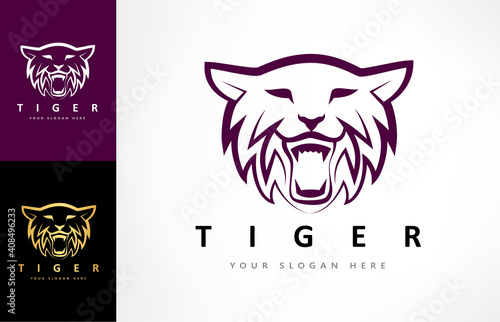 Tiger logo vector. Predatory wild animal design.