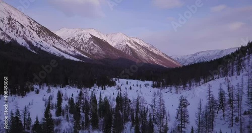 Forest. River. The mountains. Drone