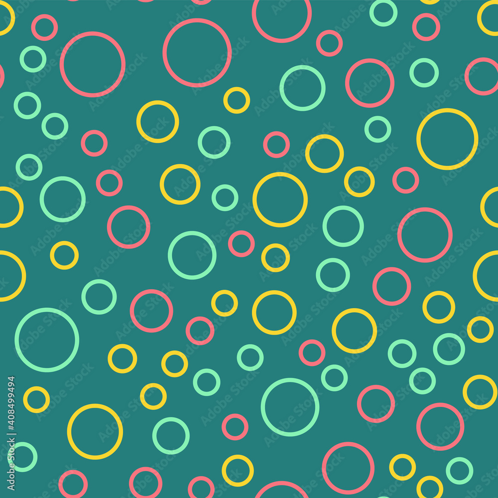 Colorful circles seamless pattern. Geometric background in trendy colors: pale pink, navy blue, mint, coral. Different textures of circles. Design for prints, posters, fabrics, paper packaging