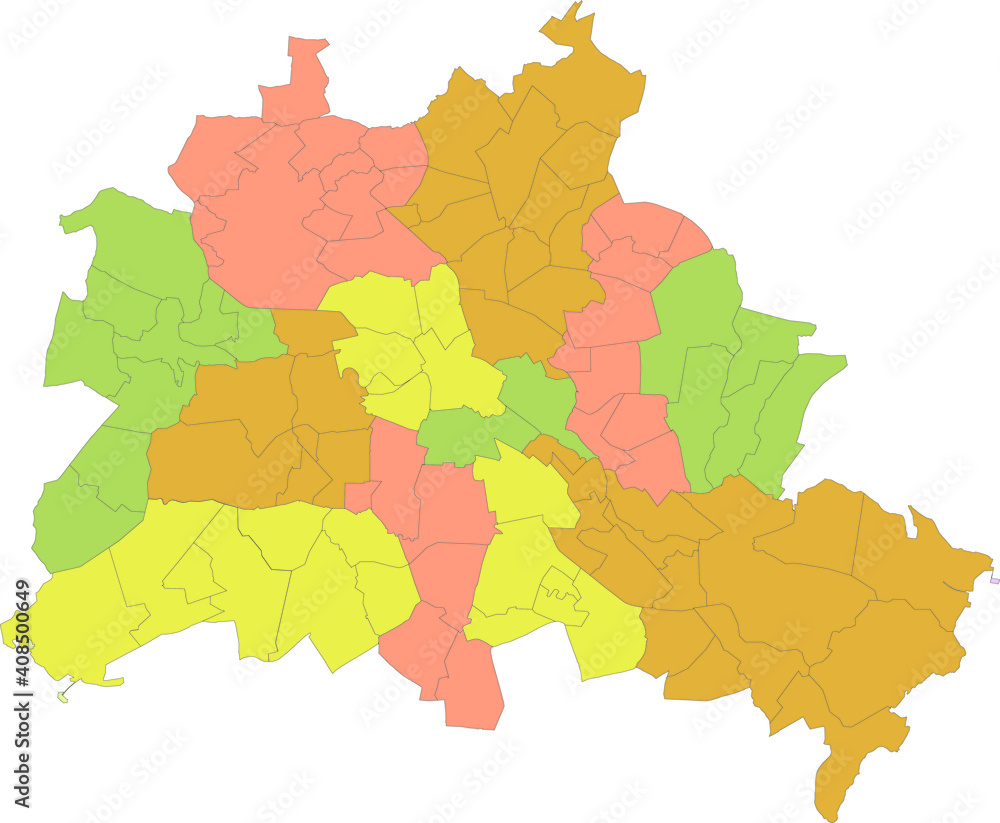 Simple vector pastel map with black borders of boroughs (bezirke) of Berlin, Germany Simple vector pastel map with black borders of boroughs (bezirke) of Berlin, Germany