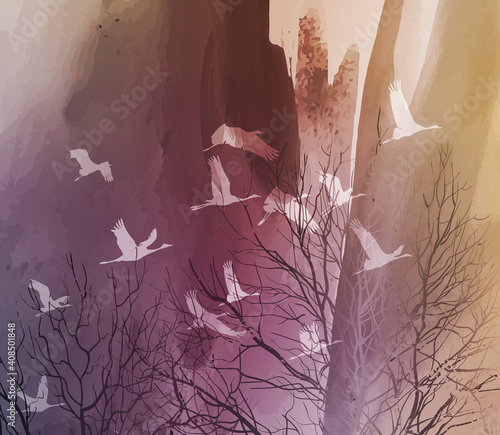 Fotoroleta ptak las jesień stado sztuka