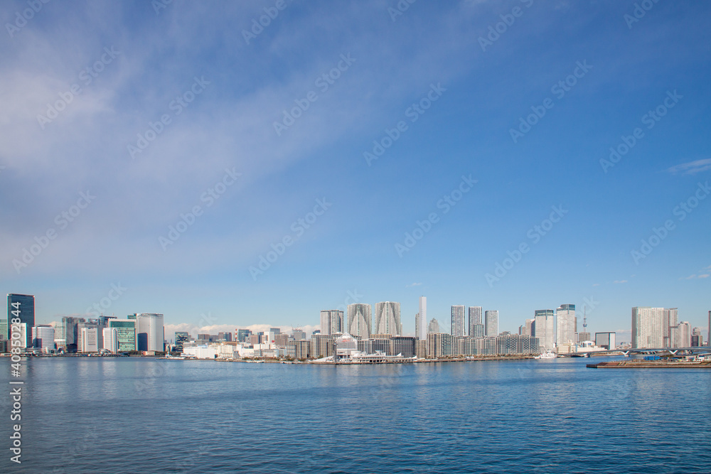 The waterfront skyline of Tokyo, Japan