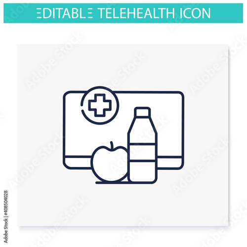 Nutrition therapy online line icon. Tele diet website, application. Nutritionist virtual consultation. Telehealth. Telemedicine, health care concept. Isolated vector illustration. Editable stroke 