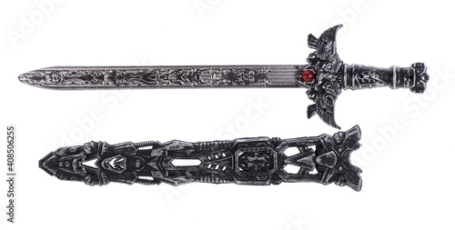 Quadro em tela toy medieval sword on white background