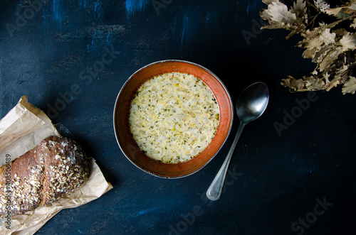 onion soup on a black background photo