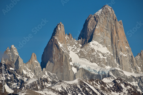 closeup of peaks of Fitz Roy and Aguja Poincenot (left) photo