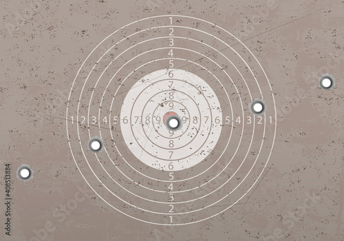 Target in a shooting range with bullet holes
