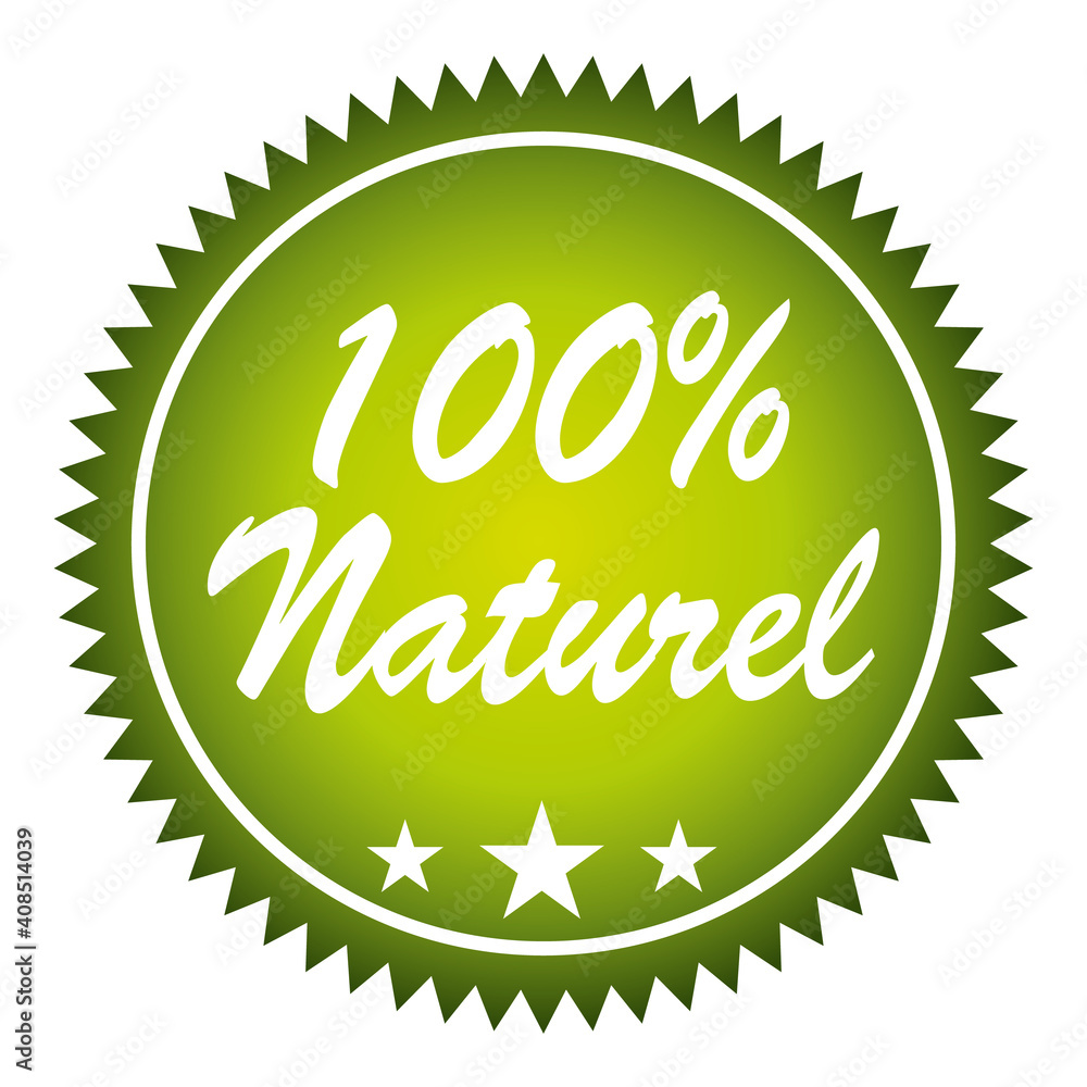 100% Naturel. Icône sticker vert vectoriel. 100% Naturel. Icône sticker vert vectoriel.