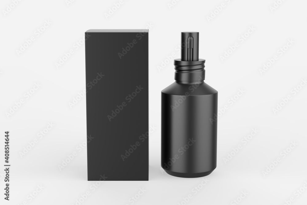 Instant antiseptic mist spray, antibacterial. bottle with box isolated on white background, studio shot. 3d illustration Instant antiseptic mist spray, antibacterial. bottle with box isolated on white background, studio shot. 3d illustration