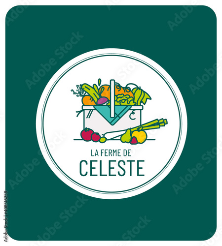 Production à la ferme de légumes et fruits bio de saison, identité visuelle, logo, tampon, motif, étiquette, mockup