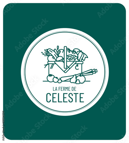 Production à la ferme de légumes et fruits bio de saison, identité visuelle, logo, tampon, motif, étiquette, mockup