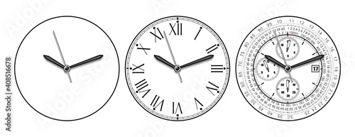 A set of three watches with different dials. Realistic illustration.