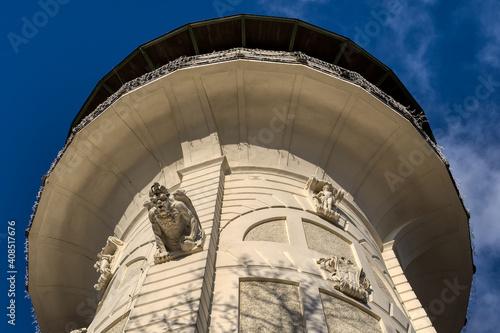 Detail of art nouveau water tower in city nymburk czechia