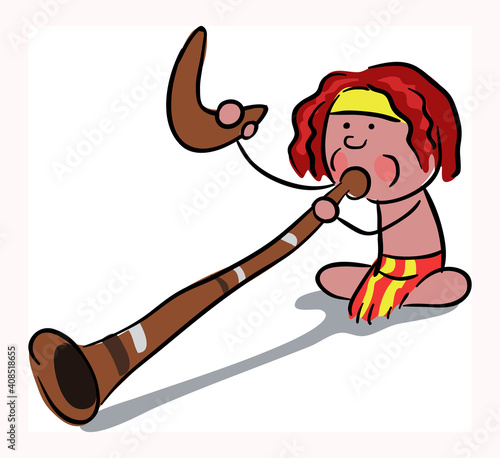 Cute african aboriginal boy plays didgeridoo stock illustration