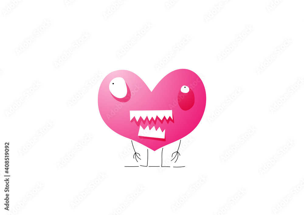 A monster of love in search of its victim. Watch out for a love zombie bite. Valentine's card. Characters are created in a linear style with a black line. Combined with brightly colored elements. A monster of love in search of its victim. Watch out for a love zombie bite. Valentine's card. Characters are created in a linear style with a black line. Combined with brightly colored elements.