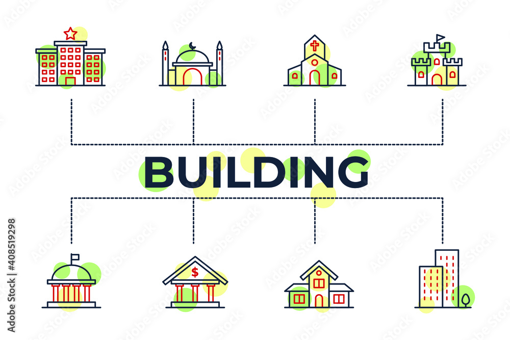 Building web icon set. Simple Building icons collection vector illustration. Building web icon set. Simple Building icons collection vector illustration.