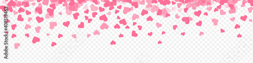 Love valentine background with pink petals of hearts on transparent background. Vector banner, postcard, background. The 14th of February. Vector illustration EPS 10