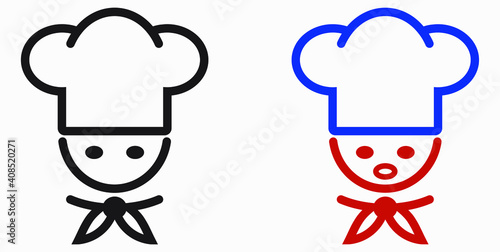 Chef icon. Kitchen utensils. Cafe icon. Fast food illustration. Vector icon.