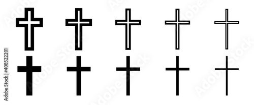 Cross icon vector illustration on different thicknesses. Christianity, catholic, protestant, orthodox symbol