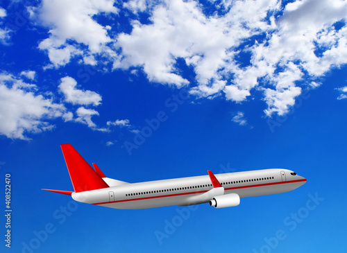 Commercial airplane flying in the blue sky